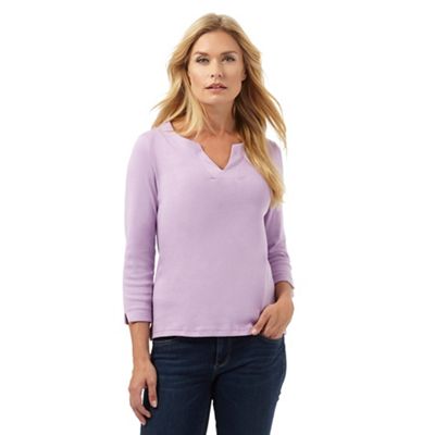 Maine New England Lilac embroidered notch neck top